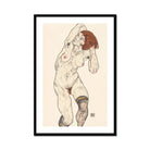 Nude in Black Stockings - Egon Schiele Art Print, Nude Figure Sketch Black Stockings Red Hair Expressive
