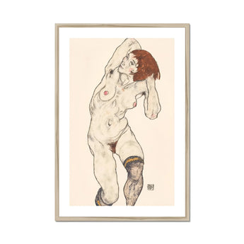 Nude in Black Stockings - Egon Schiele Art Print, Nude Figure Sketch Black Stockings Red Hair Expressive