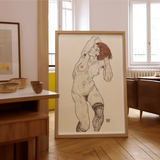 Nude in Black Stockings - Egon Schiele Art Print, Framed Nude Figure Egon Schiele’s Distinctive Artistic Style