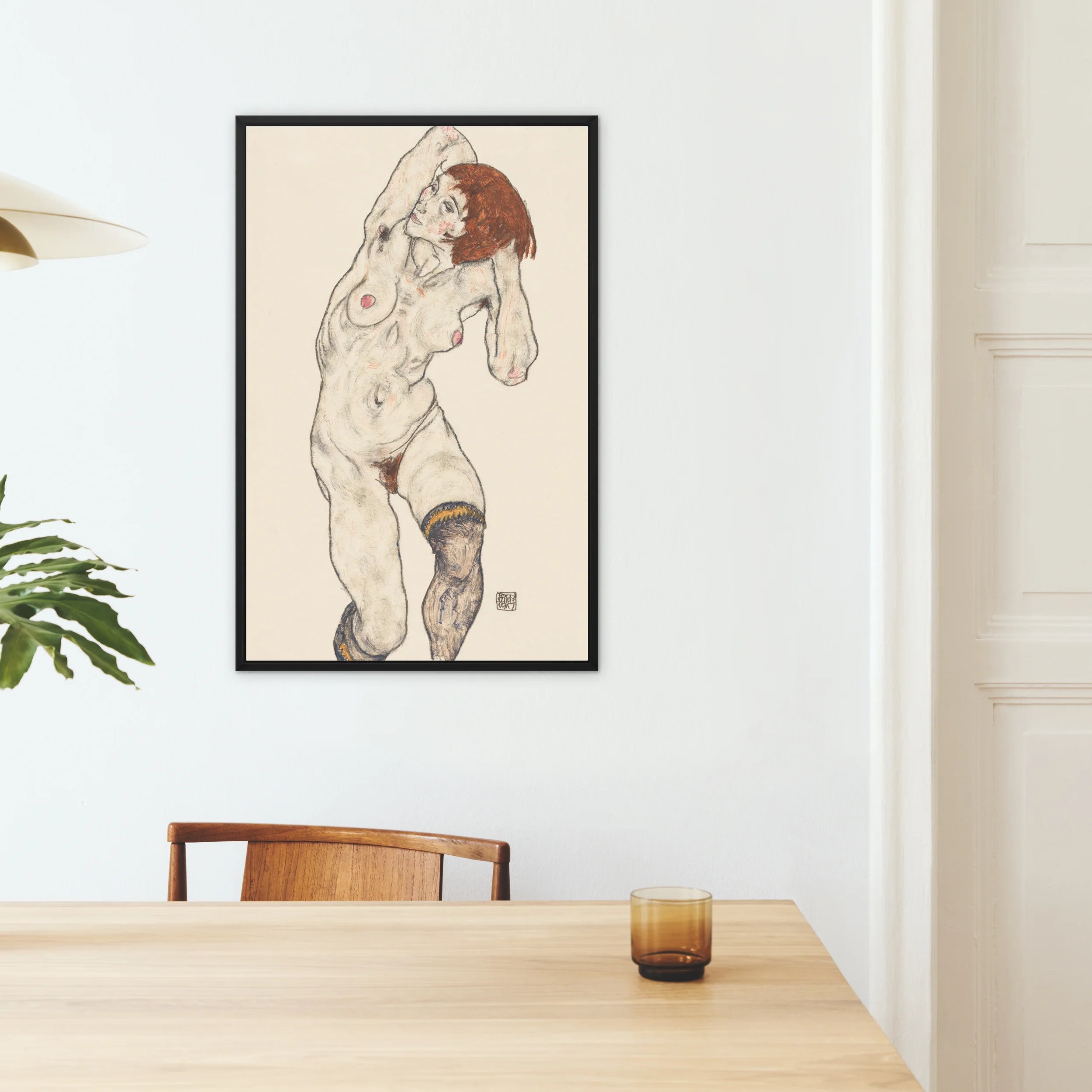 Nude in Black Stockings - Egon Schiele Framed Canvas Posters Prints & Visual Artwork