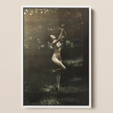 Nude Dancer with Aulos - Arnold Genthe Art Print / Canvas Framed Black-and-white Photograph Nude Woman Outdoor Captured Soft Dancer, Arnold