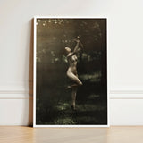 Nude Dancer with Aulos - Arnold Genthe Art Print / Canvas Framed Black-and-white Photographic Woman Outdoor Encased, Genthe’s, Left Knee