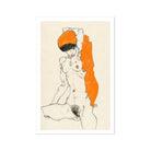 Standing Nude with Orange Drapery - Egon Schiele Art Print 24’’x36’’ Posters Prints & Visual Artwork