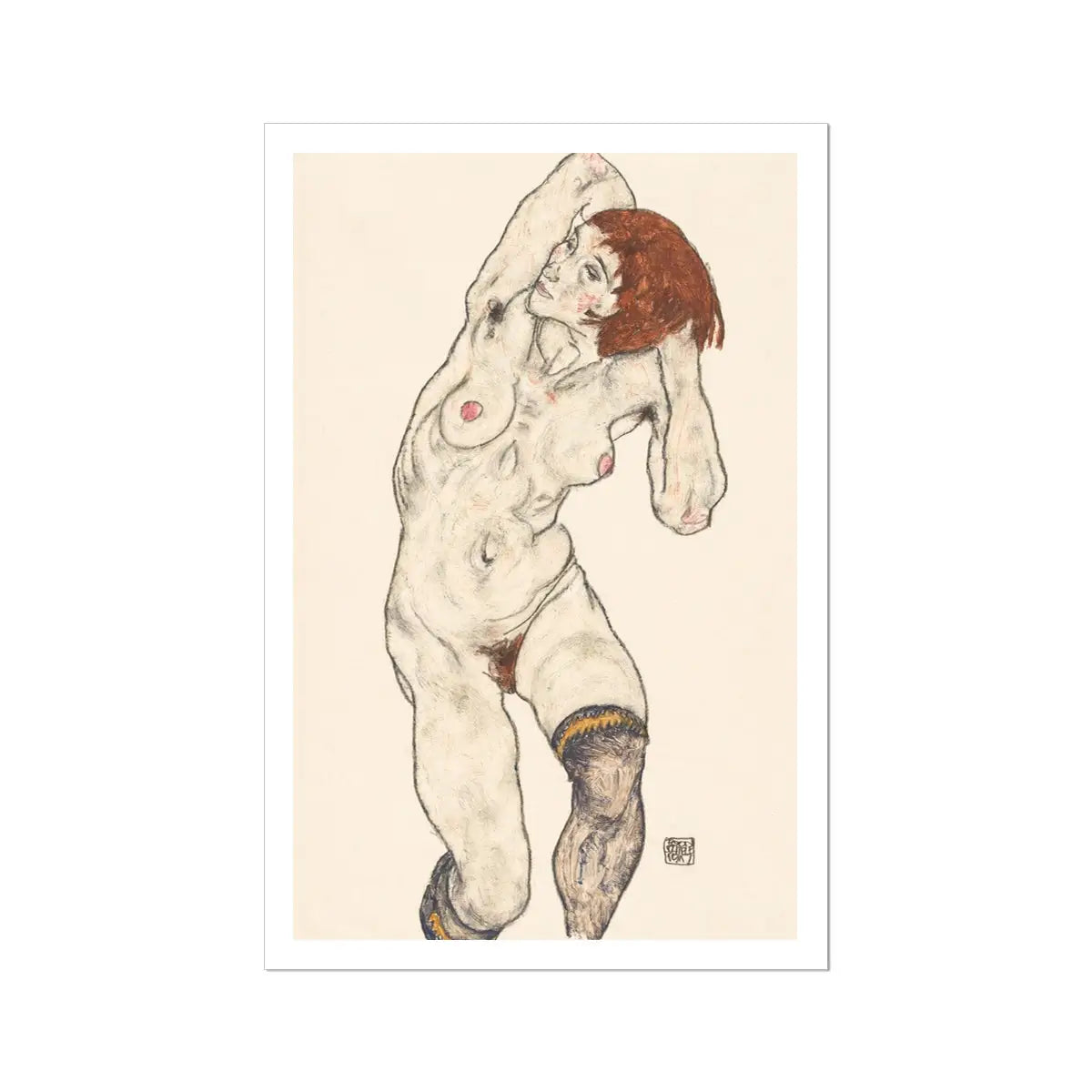 Nude in Black Stockings - Egon Schiele Art Print 24’’x36’’ Posters Prints & Visual Artwork