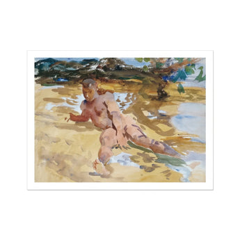 Nude Man on Beach - John Singer Sargent Art Print, Watercolor Painting Figure Beach