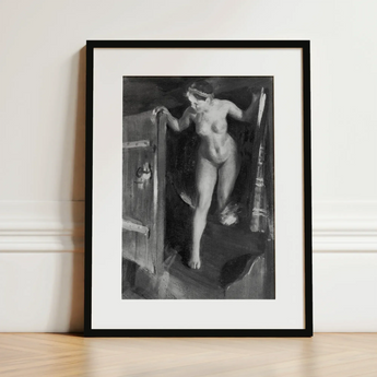 Nude Girl in Doorway - Anders Zorn Art Print / Canvas Black-framed Artwork Monochrome Painting Nude Figure Open Door Anders Zorn, Zorn
