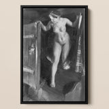 Nude Girl in Doorway - Anders Zorn Art Print / Canvas Black-framed Monochrome Painting Nude Woman Open Doorway Anders Zorn, Zorn Paints,