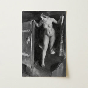 Nude Girl in Doorway - Anders Zorn Art Print / Canvas Black-and-white Oil Painting Nude Female Figure Interior Doorway Anders Zorn, Zorn