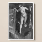Nude Girl in Doorway - Anders Zorn Art Print / Canvas Framed Black White Painting Nude Woman Interior Space Anders Zorn, Zorn Paints,