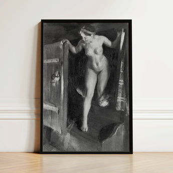 Nude Girl in Doorway - Anders Zorn Art Print / Canvas Black-framed Monochrome Painting Female Figure Expressive Impressionistic, Paints,