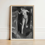 Nude Girl in Doorway - Anders Zorn Art Print / Canvas Framed Black-and-white Painting Woman Wooden Doors Encased, Paints, Hometown’s