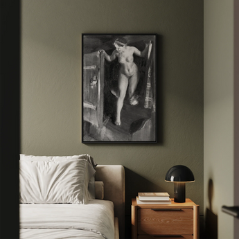 Nude Girl in Doorway - Anders Zorn Art Print / Canvas Black-framed Black-and-white Painting Figure Open Door, Paints, Hometown’s Bathing