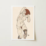 Nude in Black Stockings - Egon Schiele Art Print / Canvas Framed Stylized Female Figure Short Schiele’s, Prints