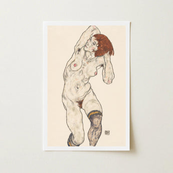 Nude in Black Stockings - Egon Schiele Art Print / Canvas Framed Stylized Female Figure Short Schiele’s, Prints