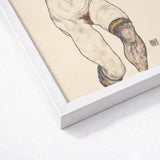 Nude in Black Stockings - Egon Schiele Art Print / Canvas White Framed Sketch Muscular Legs Detailed Schiele’s, Prints