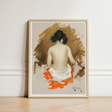 Nude Japanese Woman - William Merritt Chase Art Print / Canvas Framed Painting Seated Viewer Orange Garment, Chase’s Bold Exploration,