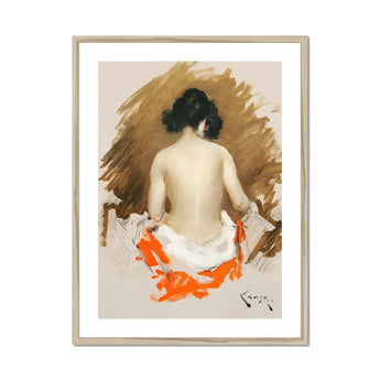 Nude Japanese Woman - William Merritt Chase Art Print, Watercolor Painting Nude Figure’s Orange Fabric Draped