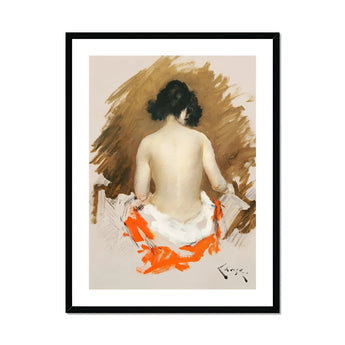 Nude Japanese Woman - William Merritt Chase Art Print, Watercolor Painting Nude Figure’s Orange Fabric Draped