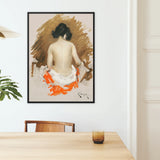 Nude Japanese Woman - William Merritt Chase Framed Canvas, Framed Artistic Nude Painting View Orange Fabric Drape