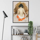 Nude Japanese Woman - William Merritt Chase Framed Canvas, Framed Artistic Nude Study View Orange Drape