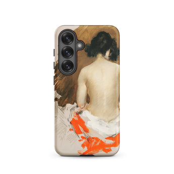 Nude Japanese Woman - William Merritt Chase Samsung Case, Galaxy S25 / Matte, Smartphone Case Classical Painting Woman Bare Orange Drapery