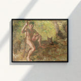 Black-framed Oil Painting Nude Male Figure Deer Sun-dappled Julius Paulsen Fine, Paulsen’s Oils Burn, Feral Daylight