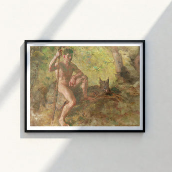 Black-framed Oil Painting Nude Male Figure Lynx Sun-dappled Julius Paulsen Fine, Paulsen’s Oils Burn, Feral Daylight