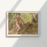 Framed Oil Painting Nude Man Wolf Forest Enclosed Julius Paulsen Fine, Paulsen’s Oils Burn, Feral Daylight