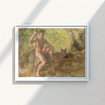 Framed Oil Painting Nude Man Wolf Outdoor Enclosed Julius Paulsen Fine, Paulsen’s Oils Burn, Feral Daylight