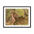 A Nude Male with a Dog in Forest - Julius Paulsen Fine Art Print, Framed Painting Nude Man Staff Wolf