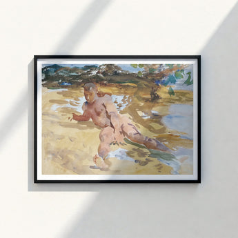 Framed Watercolor Painting Nude Figure Sunlit Sandy Landscape John Singer Sargent, Sucker Punch, Art