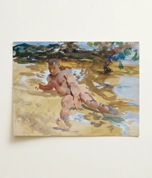 Watercolor Painting Nude Figure Sandy Beach Rendered Soft John Singer Sargent, Sucker Punch, Art