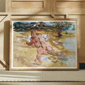 Nude Man on Beach - John Singer Sargent Art Print, Framed Watercolor Painting Figure Beach