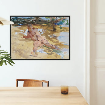 Nude Man on Beach - John Singer Sargent Framed Canvas, Framed Abstract Painting Nude Figures Earthy Tones Landscape