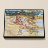 Nude Man on Beach - John Singer Sargent Framed Canvas, Watercolor Painting Nude Figure Beach