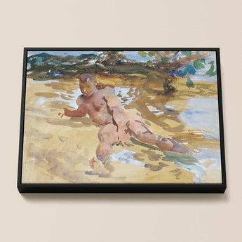 Nude Man on Beach - John Singer Sargent Framed Canvas, Watercolor Painting Nude Figure Beach