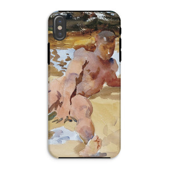 Nude Man on Beach - John Singer Sargent Phone Case Iphone Xs / Matte Phone Case Classical-style Watercolor Painting Cherub Putto Figure