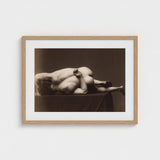 Sepia-toned Photographic Print Light Wood Frame Two Nude Male, Hermann Heid’s Studio, Form Answering, Albumen Silver, Viennese Académie
