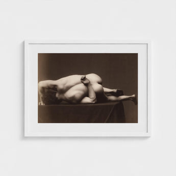 Sepia-toned Framed Photograph Nude Figure Draped Surface Encased Male, Hermann Heid’s Studio, Form Answering, Albumen Silver Print,