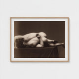 Sepia-toned Framed Photograph Nude Figure Intimate Reclined Pose Male, Hermann Heid’s Studio, Form Answering, Albumen Silver Print,