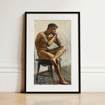 Nude Man Playing Harmonica - Eugene Jansson Art Print / Canvas, 12x18’’ / 31x46cm / Black Frame / Matboard, Posters Prints & Visual