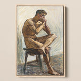 Nude Man Playing Harmonica - Eugene Jansson Art Print / Canvas, 12x18’’ / 31x46cm / Natural Frame, Posters Prints & Visual Artwork, Toby