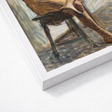 Nude Man Playing Harmonica - Eugene Jansson Art Print / Canvas White Framed Artwork Figure Earthy Tones Seated Wooden, Lips Sealed,