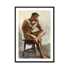 Nude Man Playing Harmonica - Eugene Jansson Art Print, Framed Painting Seated Nude Man