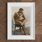 Nude Man Playing Harmonica - Eugene Jansson Art Print, Framed Painting Seated Nude Man