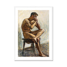 Nude Man Playing Harmonica - Eugene Jansson Art Print, Framed Painting Seated Nude Man