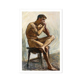 Nude Man Playing Harmonica - Eugene Jansson Art Print, Seated Nude Male Figure