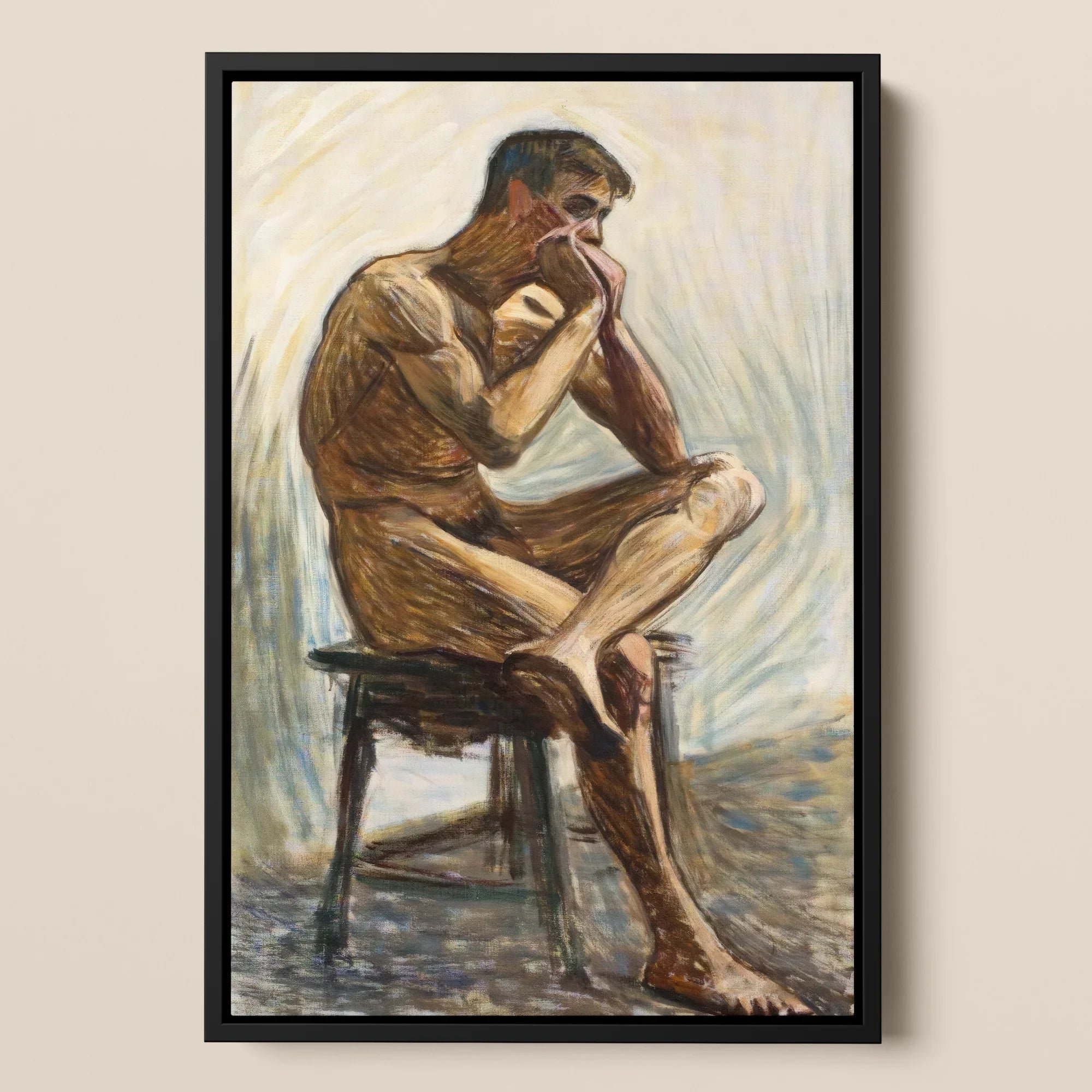 Nude Man Playing Harmonica - Eugene Jansson Framed Canvas, Framed Nude Male Figure Study
