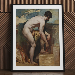 Hombre desnudo atando su sandalia - William Etty Art Print