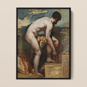 Nude Man Tying His Sandal - William Etty Art Print / Canvas, 12x16’’ / 31x41cm / Black Frame, Posters Prints & Visual Artwork, Toby Leon